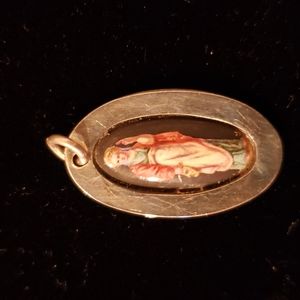 Handpainted porcelain pendant in sterling